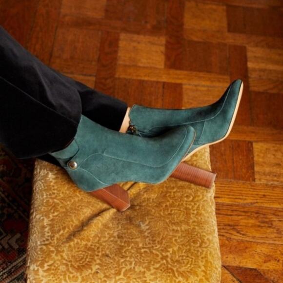 Sezane Shoes - Sézane High Julieta Boots in Forest Green Suede Size 41/10